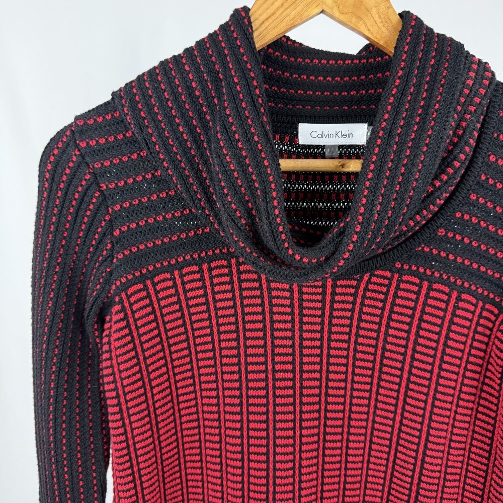 Calvin Klein Womens Small Cotton Cowl Neck Sweater‎ Red & Black